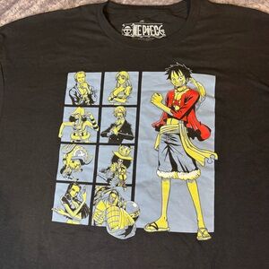 Black Graphic T-Shirt with Japanese Anime‎ Characters One Piece